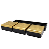 LACQUER SQUARE BOX SET OF 3 WITH TRAY PLAIN GOLD