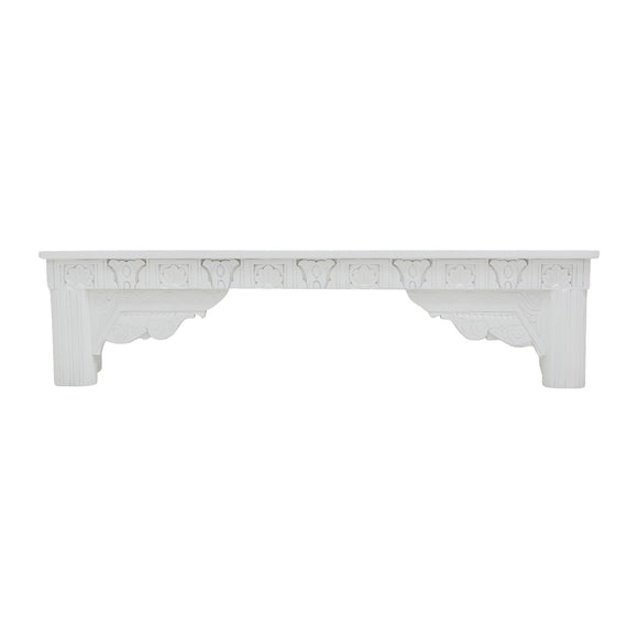 WHITE CARVED WOODEN BENCH