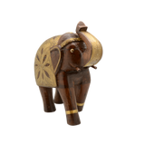 WOODEN BRASS WORK ELEPHANT STATUE 10"