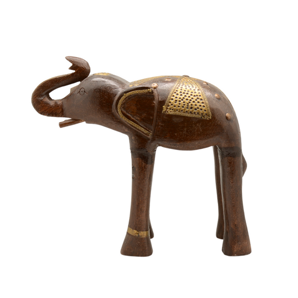 WOODEN BRASS WORK ELEPHANT STATUE LONG LEGS 10