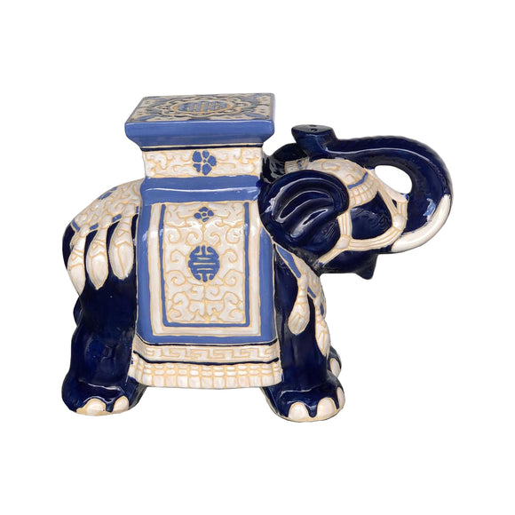 CERAMIC ELEPHANT BLUE WHITE