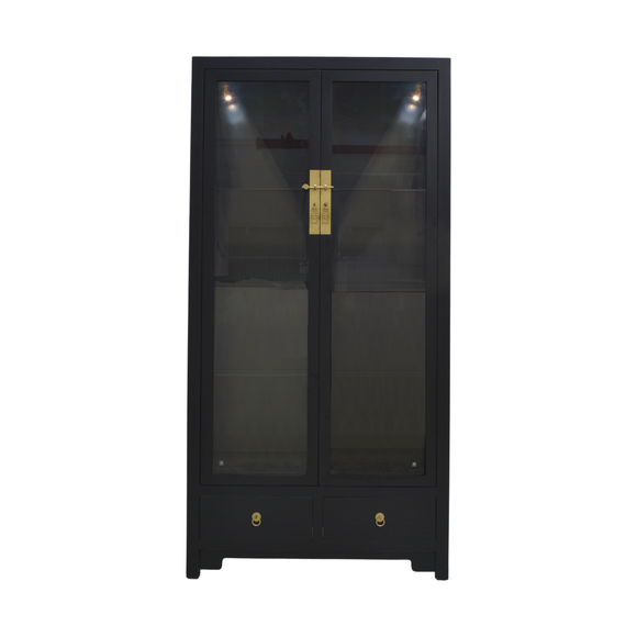 GLASS CABINET 2DW2DR W/ LIGHTING BLACK WASH MQZ-16