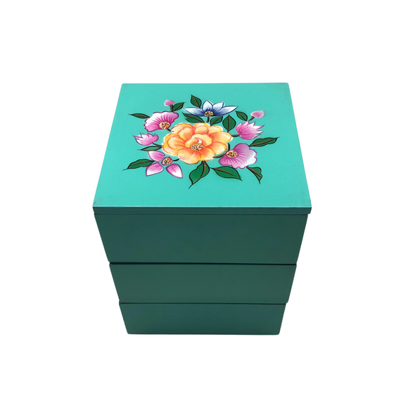 LACQUER FLORAL 3 TIER BOX MINT