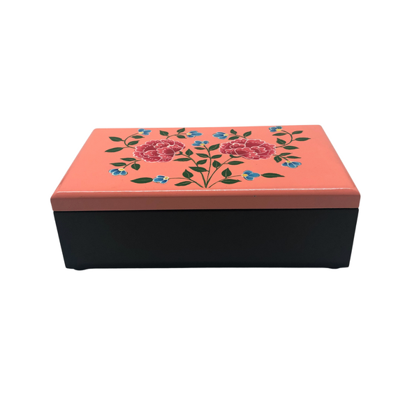 LACQUER RECT BOX PINK FLORAL L