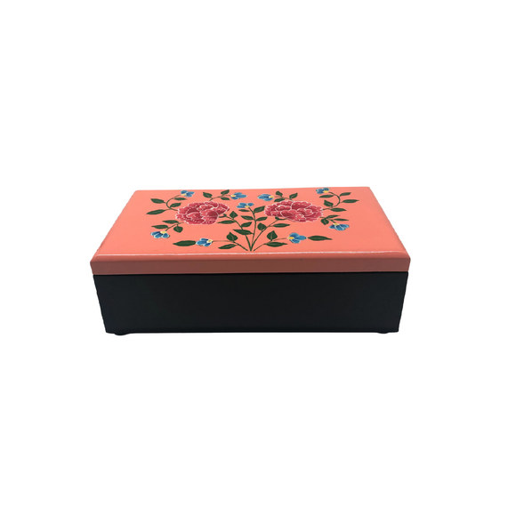 LACQUER RECT BOX PINK FLORAL S