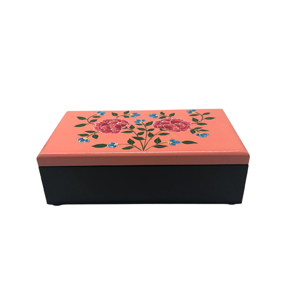 LACQUER RECT BOX PINK FLORAL M