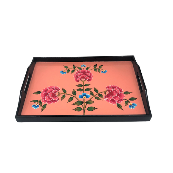 LACQUER RECT TRAY PINK FLORAL M