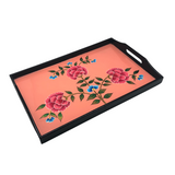 LACQUER RECT TRAY PINK FLORAL L