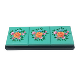 LACQUER TRAY W/ 3 BOXES MINT FLORAL