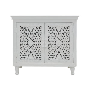 WHITE CARVED WOODEN CABINET 2DR