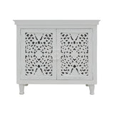 WHITE CARVED WOODEN CABINET 2DR