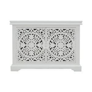 WHITE CARVED WOODEN CABINET 2DR MEDA
