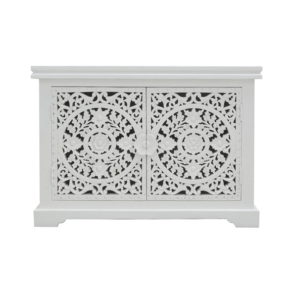 WHITE CARVED WOODEN CABINET 2DR MEDA