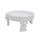 WHITE CARVED WOODEN CHOWKI / CHAKKI TABLE