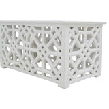 WHITE CARVED WOODEN COFFEE TABLE RECTANGLE