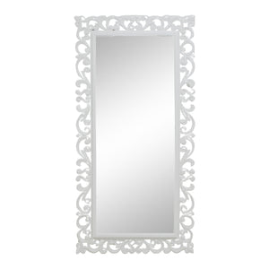 WHITE CARVED WOODEN RECT MIRROR