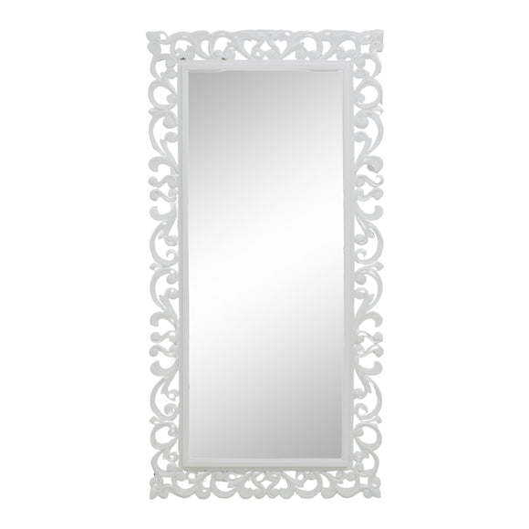 WHITE CARVED WOODEN RECT MIRROR