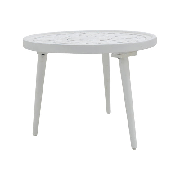 WHITE CARVED WOODEN ROUND TABLE