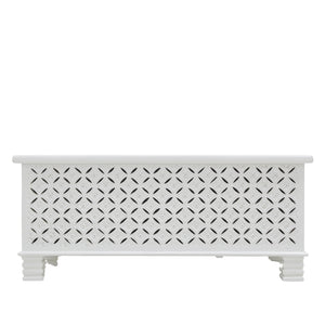 WHITE CARVED WOODEN STORAGE TRUNK #2