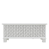 WHITE CARVED WOODEN STORAGE TRUNK #2