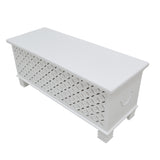 WHITE CARVED WOODEN STORAGE TRUNK #2