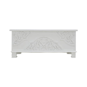 WHITE CARVED WOODEN STORAGE TRUNK #1