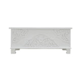 WHITE CARVED WOODEN STORAGE TRUNK #1