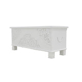 WHITE CARVED WOODEN STORAGE TRUNK #1