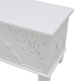 WHITE CARVED WOODEN STORAGE TRUNK #1