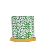 MEDALLION CERAMIC POT W/ TRAY DARK GREEN