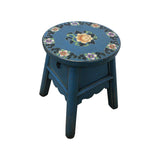 WOODEN STOOL FLORAL 1DW TURQUOISE 5CH-025