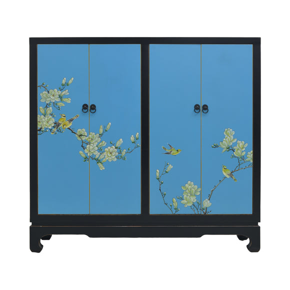 SHOE CABINET FLEUR PAINTED 4DR BLK FRAME BLUE MQZ-213