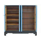 SHOE CABINET FLEUR PAINTED 4DR BLK FRAME BLUE MQZ-213