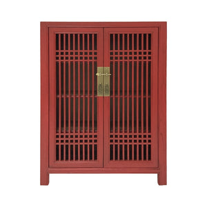 SHOE CABINET LATTICE 2DR RED WASH MQZ-07