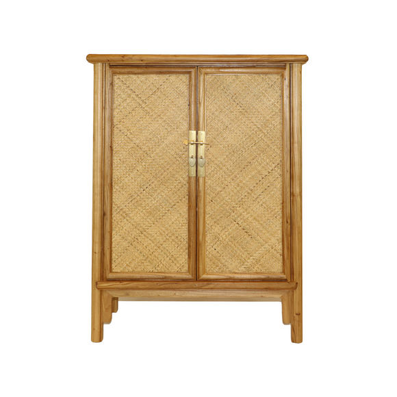 SIDE CABINET RATTAN 2DR NATURAL RAW MQ-02