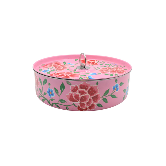 STEEL HAND PAINTED SPICE BOX 9” PINK