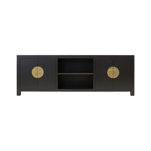 TV CONSOLE OPEN SHELVES ORIENT BLACK WASH MQZ-04