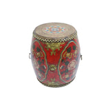 TIBETAN DRUM STOOL FLORAL RED